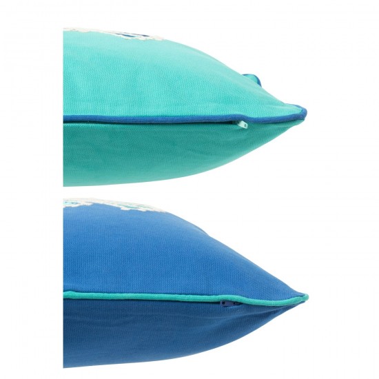 J-Line J Line coussins Jolipa Coussin Carré Poisson Coton Bleu Azur Assortiment De 2.