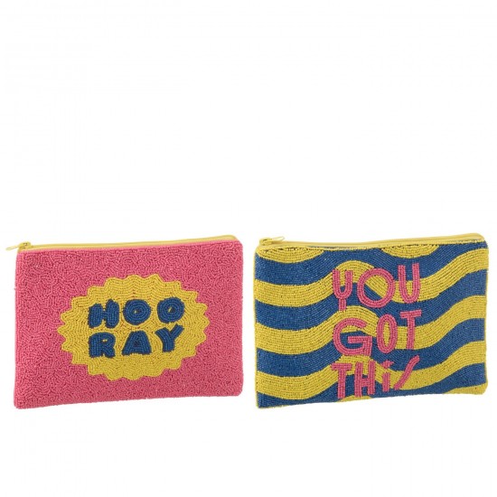 J Line Pochette Perles Coton Mix Large L24xB17xH3 cm JLine 51698 by Jolipa 51698 Assortiment de 2 pcs.