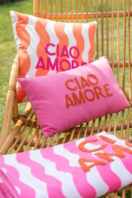 Jolipa Coussin Ciao Amore Coton Rose Orange.
