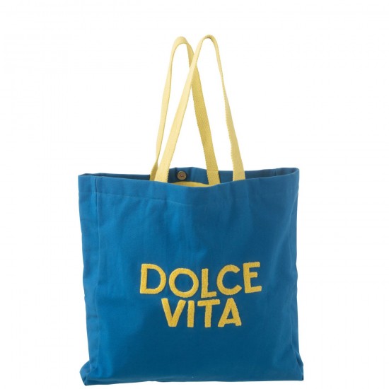 J Line Sac Dolce Vita Coton Bleu Jaune L42xB8xH41 cm JLine 51708 by Jolipa 51708.