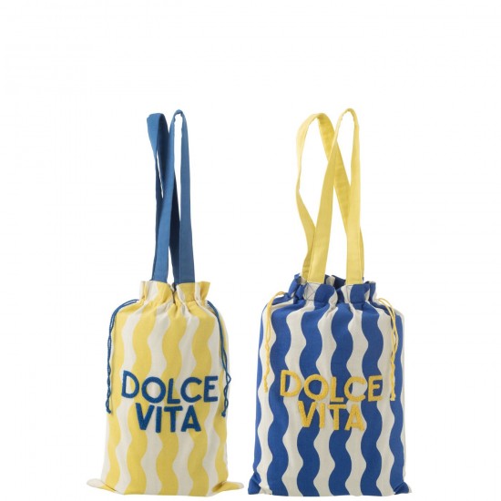 Jolipa Sac Tapis De Plage Dolce Vita Coton Plastique Bleu Jaune Assortiment De 2.
