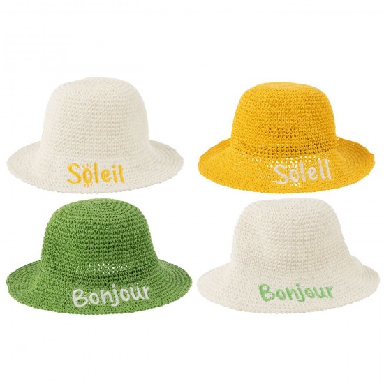 J Line Chapeau Bonjour Soleil Papier Blanc Vert Jaune L32xB32xH14 cm JLine 51720 by Jolipa 51720 Assortiment de 4 pcs.