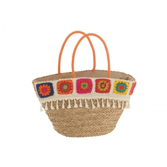 J Line Sac De Plage Crochet+Floches Jonc De Mer Coton L59xB18xH30 cm JLine 51726 by Jolipa 51726.