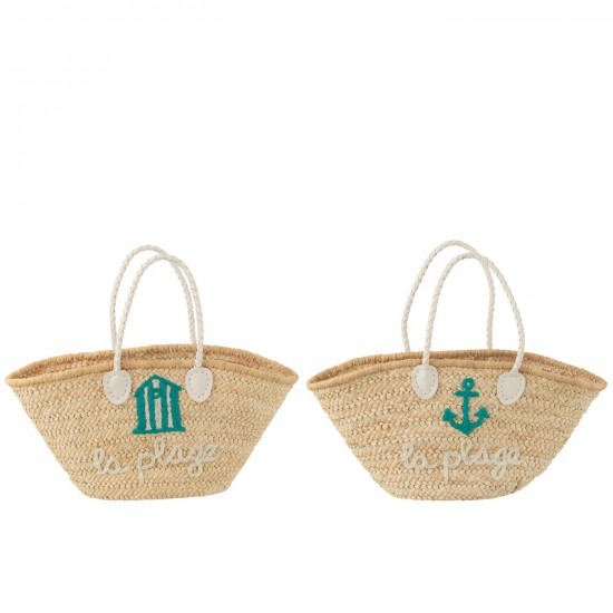 J Line Sac De Plage La Plage Maïs Nature Blanc Azur L22xB65xH30 cm JLine 51728 by Jolipa 51728 Assortiment de 2 pcs.