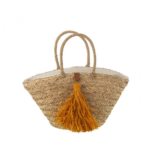 J Line Sac De Plage Floche Jonc De Mer Raphia Naturel Ocre L16xB56xH30 cm JLine 51730 by Jolipa 51730.