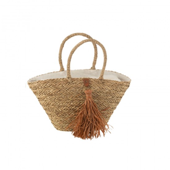 J Line Sac De Plage Floche Jonc De Mer Raphia Naturel Marron L16xB56xH30 cm JLine 51731 by Jolipa 51731.