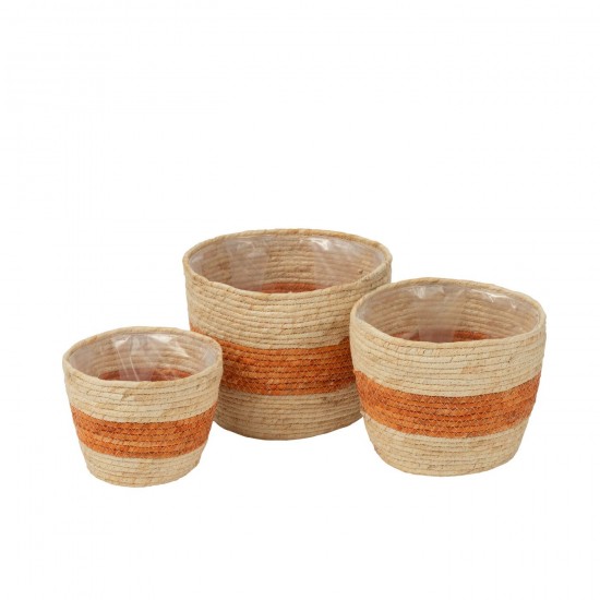 J Line Set De 3 Panier Ligne Maïs Naturel Orange L26xB26xH21 cm JLine 51747 by Jolipa 51747.