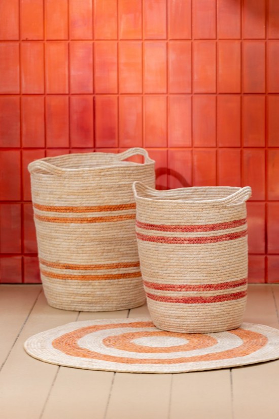 Jolipa Set De 3 Panier Lignes Anse Maïs Naturel Orange.