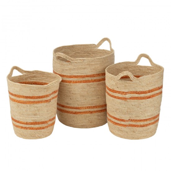 J Line Set De 3 Panier Lignes+Anse Maïs Naturel Orange L40xB40xH46 cm JLine 51748 by Jolipa 51748.