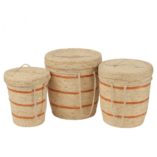 J Line Set De 3 Panier Lignes+Couvercle Maïs Naturel Orange L40xB40xH46 cm JLine 51749 by Jolipa 51749.