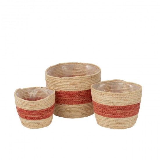 J Line Set De 3 Panier Ligne Maïs Naturel Rouge L26xB26xH21 cm JLine 51754 by Jolipa 51754.