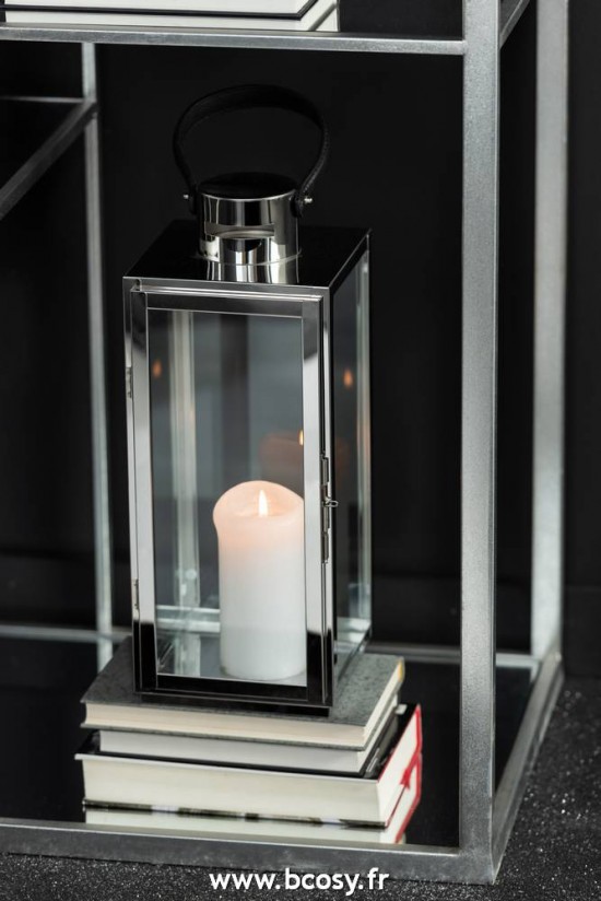 Jolipa Lanterne Carree Metal Verre Argent.
