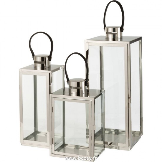 J-Line J Line lanternes photophores Jolipa Lanterne Carree Metal Verre Argent.