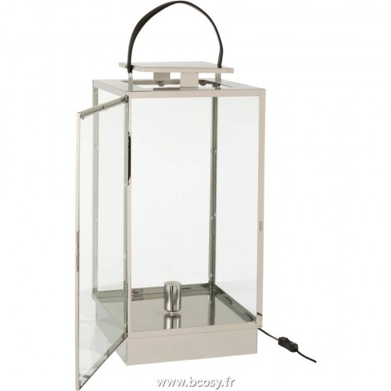 Jolipa Lanterne Lampe Metal Verre Argent.