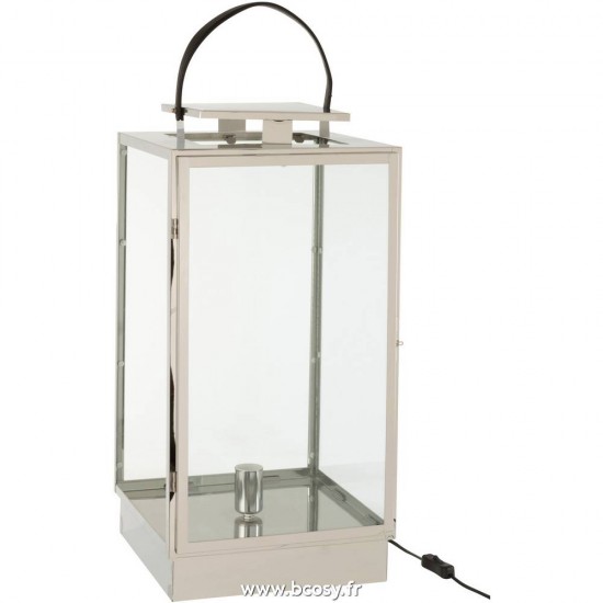 J Line Lanterne Lampe Metal Verre Argent 60H JLine 5178 by Jolipa 5178.