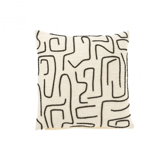J Line Coussin Carré Lignes Courbes Coton Blanc Noir L50xB50xH15 cm JLine 51786 by Jolipa 51786.