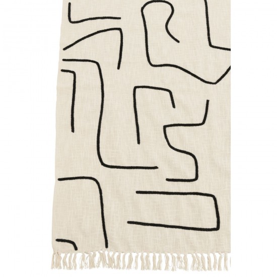 Jolipa Plaid Lignes Courbes Coton Blanc Noir.