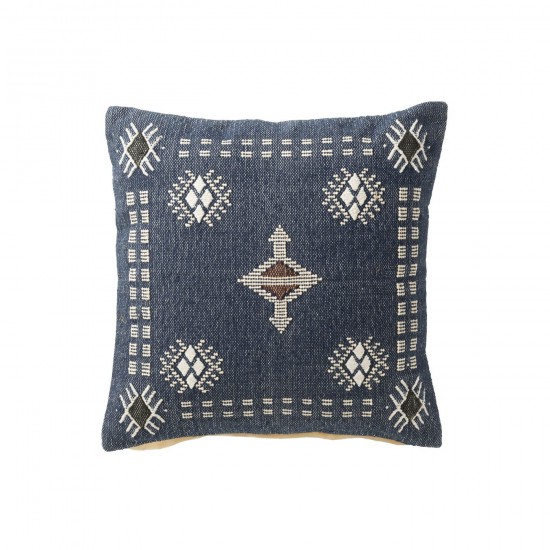 J Line Coussin Carré Motifs Éthniques Coton Bleu Foncé Blanc L45xB45xH15 cm JLine 51796 by Jolipa 51796.