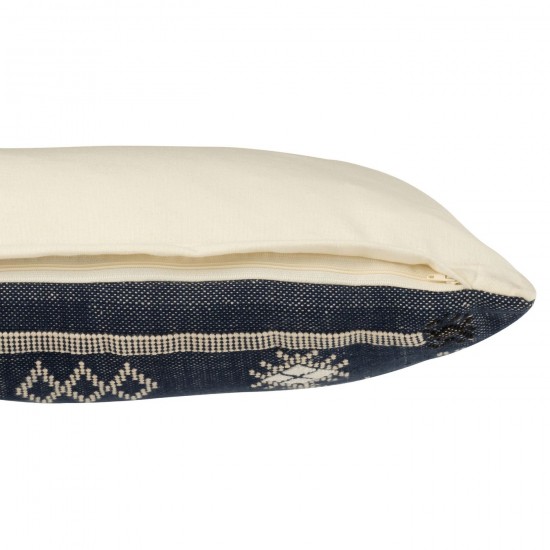 J-Line J Line coussins Jolipa Coussin Rectangle Motifs Éthniques Coton Bleu Foncé Blanc.