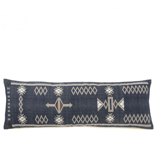J Line Coussin Rectangle Motifs Éthniques Coton Bleu Foncé Blanc L100xB35xH15 cm JLine 51797 by Jolipa 51797.