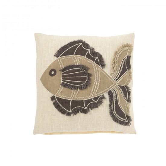 J Line Coussin Poisson Coton Laine Blanc Beige Marron L50xB50xH15 cm JLine 51800 by Jolipa 51800.
