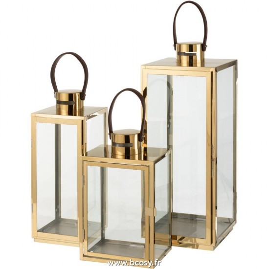 J-Line J Line lanternes photophores Jolipa Lanterne Carree Metal Verre Or.