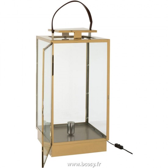 Jolipa Lanterne Lampe Metal Verre Or.