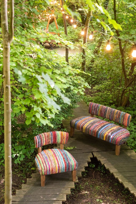 J Line Fauteuil 2 Personnes Chindi Bois Textile Mix L130xB65xH72 cm JLine 51826 by Jolipa 51826.