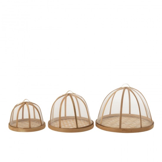 J-Line J Line Plateau de service plateaux de service Jolipa Set De 3 Plateau Cloche Bambou Naturel Blanc.