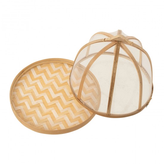 Jolipa Set De 3 Plateau Cloche Bambou Naturel Blanc.