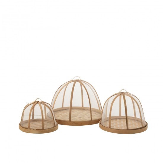 J Line Set De 3 Plateau+Cloche Bambou Naturel Blanc L32xB32xH22 cm JLine 51845 by Jolipa 51845.