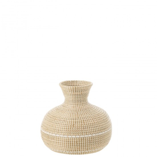 J Line Vase Tissé Jonc De Mer Plastique Naturel Blanc L39xB39xH39 cm JLine 51848 by Jolipa 51848.