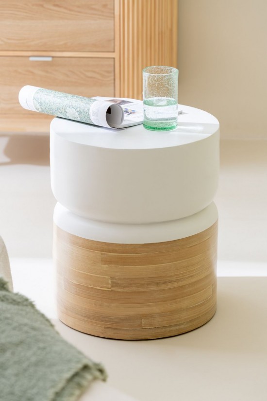 Jolipa Table D Appoint Rond Bambou Blanc Naturel.