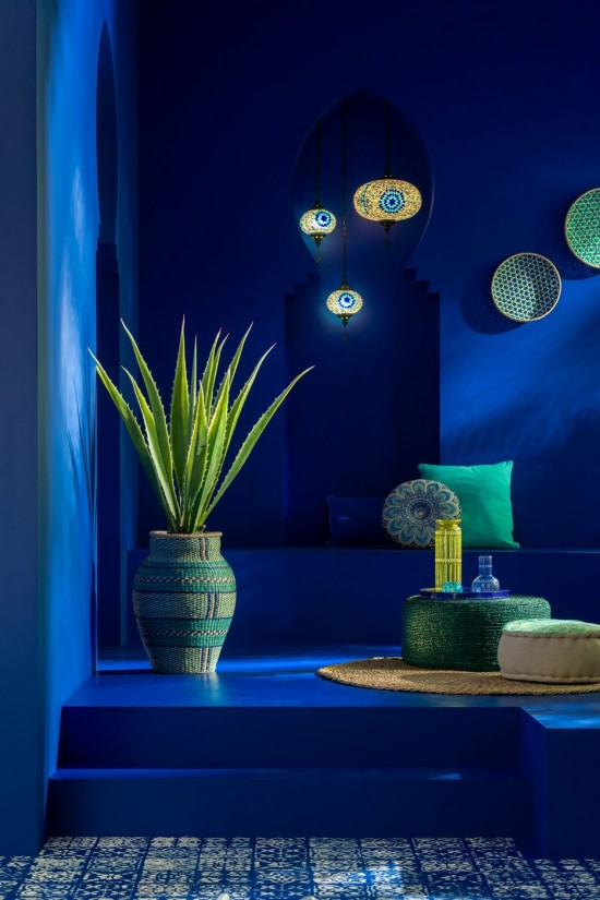 Jolipa Vase Cécile Rayures Jonc De Mer Azur Bleu Foncé.