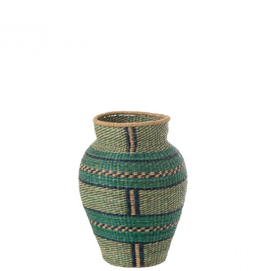 J Line Vase Cécile Rayures Jonc De Mer Azur Bleu Foncé L39xB39xH48 cm JLine 51863 by Jolipa 51863.