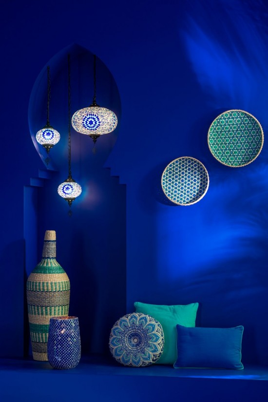 Jolipa Vase Ninon Rayures Jonc De Mer Naturel Azur Bleu Foncé.