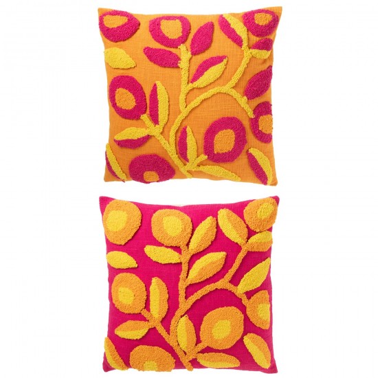 J Line Coussin Carré Broderie Fleur Coton Mix L50xB50xH15 cm JLine 51882 by Jolipa 51882 Assortiment de 2 pcs.