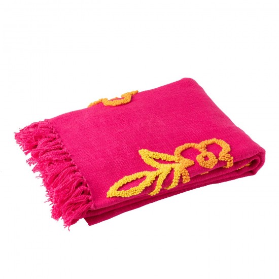 J Line Plaid Fleurs Coton Rose Orange Jaune L130xB180 cm JLine 51884 by Jolipa 51884.