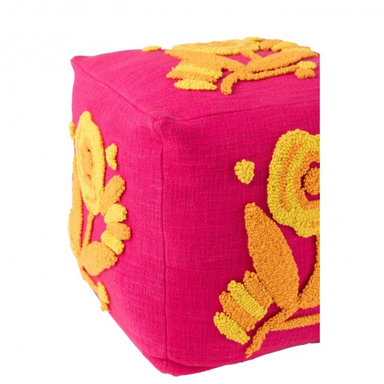 J-Line J Line poufs Jolipa Pouf Carré Fleur Coton Rose Orange Jaune.