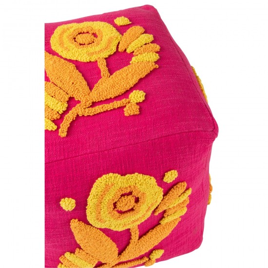 Jolipa Pouf Carré Fleur Coton Rose Orange Jaune.