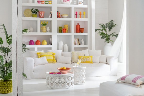 J-Line J Line coussins Coussin Soleil Tufté Coton Jaune Blanc.