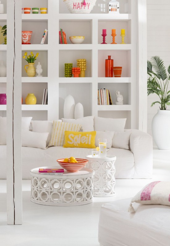 Jolipa Coussin Soleil Tufté Coton Jaune Blanc.