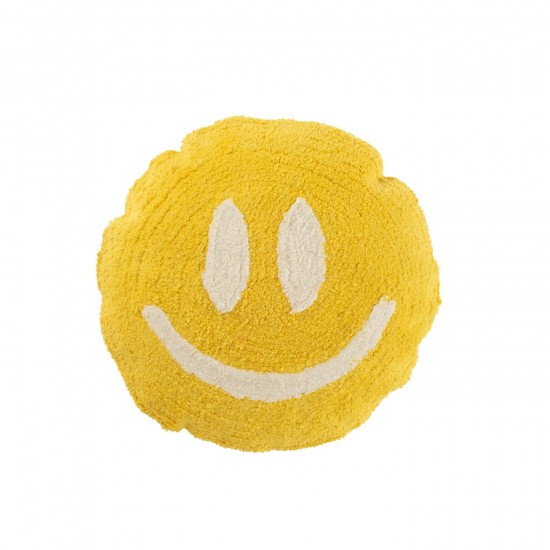 J Line Coussin Smiley Tufté Coton Jaune Blanc L45xB45xH15 cm JLine 51891 by Jolipa 51891.