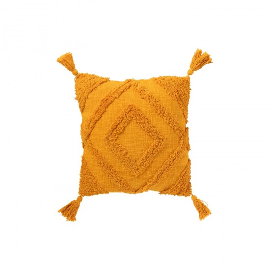 J Line Coussin Tufté+Floches Coton Ochre L50xB50xH15 cm JLine 51899 by Jolipa 51899.
