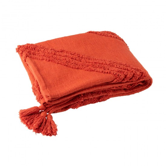 J Line Plaid Tufté+Floches Coton Rouge Brique L130xB180 cm JLine 51902 by Jolipa 51902.