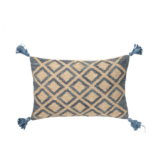 J Line Coussin Rectangle Losanges Jute Coton Naturel Bleu L40xB60xH15 cm JLine 51911 by Jolipa 51911.