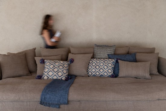 J-Line J Line coussins Coussin Carré Losanges Jute Coton Naturel Bleu.