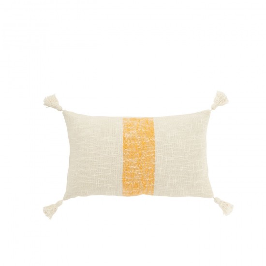J Line Coussin Rectangle Lignes+Floches Coton Blanc Orange L30xB50xH15 cm JLine 51918 by Jolipa 51918.