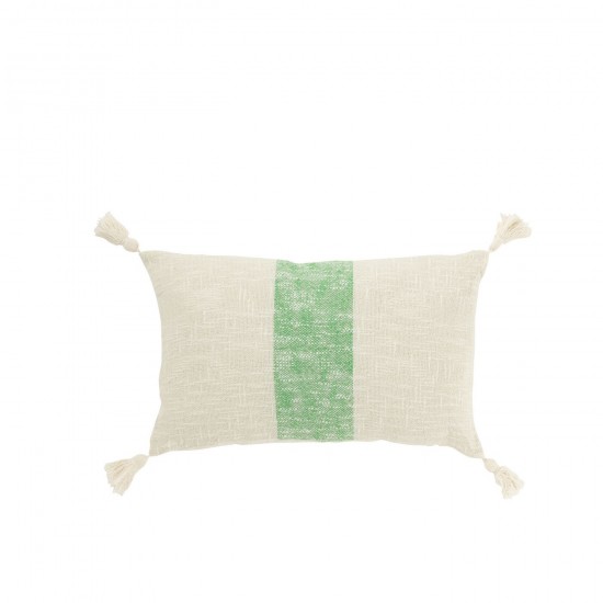 J Line Coussin Rectangle Lignes+Floches Coton Blanc Vert L30xB50xH15 cm JLine 51926 by Jolipa 51926.