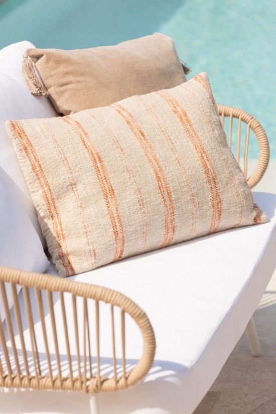 Jolipa Coussin Rectangle Lignes Lin Coton Beige Rouille.